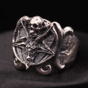 Baphomet Skull Round Sigil Ring